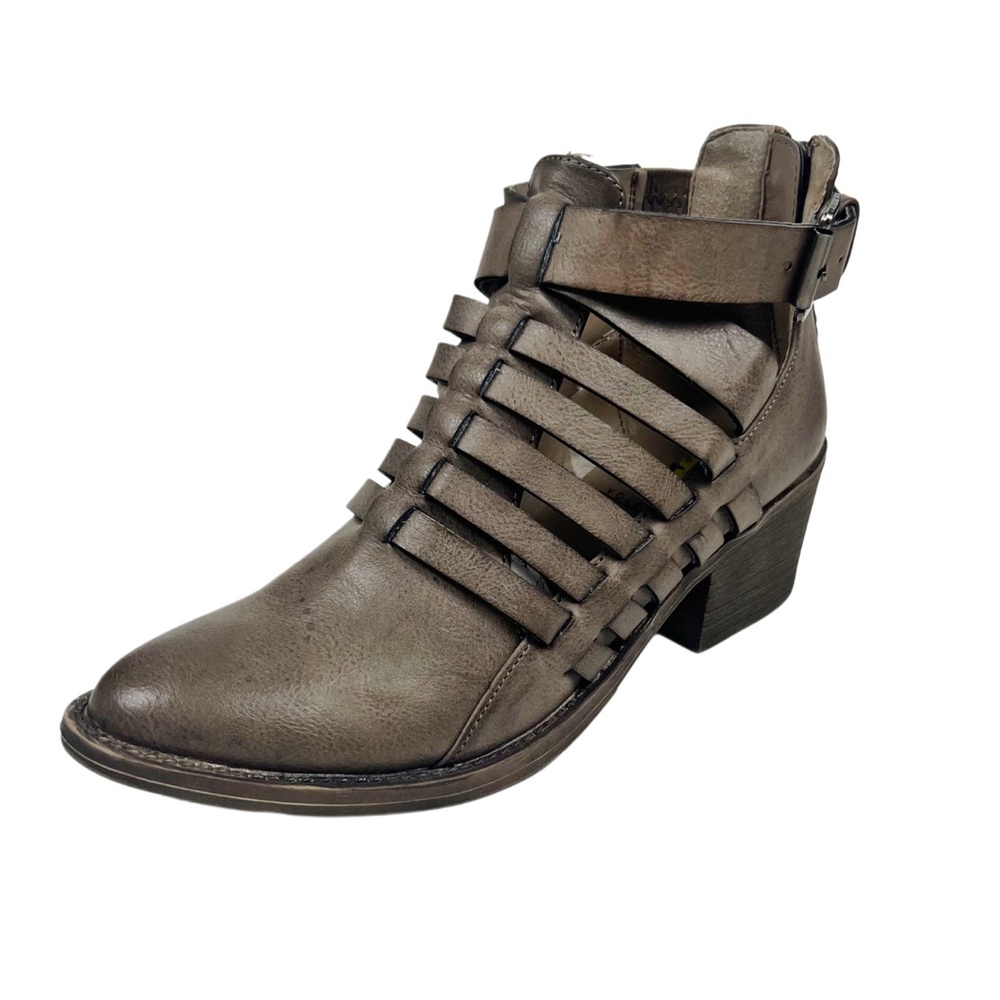 Volatile Woman’s Taupe Faux Leather Strappy Ankle Boots Size 6